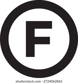 Logotipo circular blanco y negro con la letra f aislada en el fondo blanco, Vector, ilustración