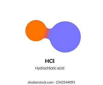 Fórmula química del ácido clorhídrico. Ácido muriático o espíritus de sal. Compuesto molecular HCL. Componente del líquido gástrico. Reactivo de laboratorio e ilustración industrial química plana vectorial.