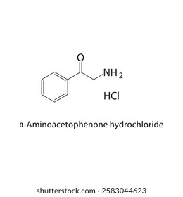 α-Aminoacetophenone hydrochloride skeletal structure.Ketone salt compound schematic illustration. Simple diagram, chemical structure.