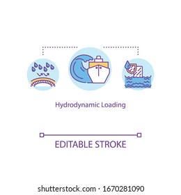 Hydrodynamic loading concept icon. Marine engineering for ship engine water protection. Boat construction idea thin line illustration. Vector isolated outline RGB color drawing. Editable stroke