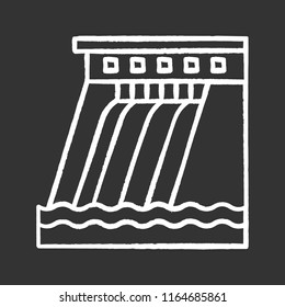 Hydroelectric dam chalk icon. Water energy plant. Hydropower. Hydroelectricity. Isolated vector chalkboard illustrations