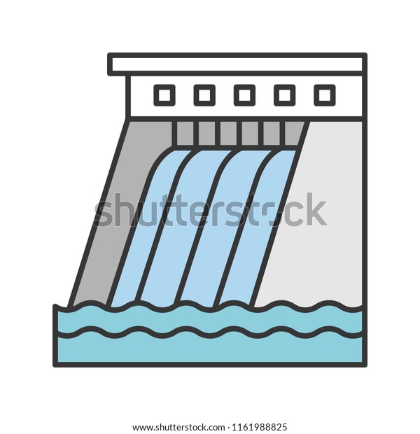 水力発電ダムの色のアイコン 水力発電所 水力 水力発電 分離型ベクターイラスト のベクター画像素材 ロイヤリティフリー