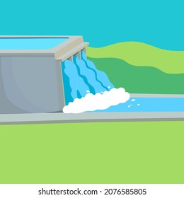 Hydroelectric dam. Environmentally friendly electricity. Vector illustration