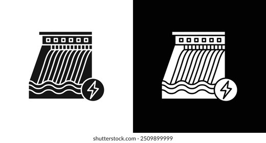 Hydroelectric dam icon Black line art vector logo set
