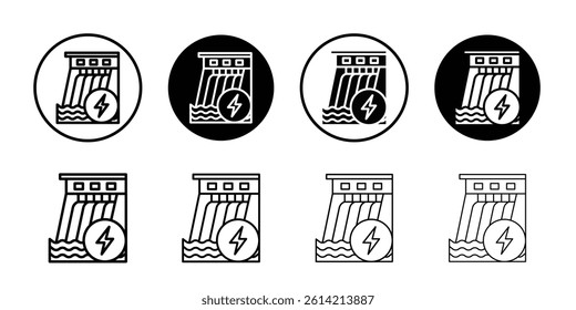 Hydroelectric dam icon Black and white outline vector