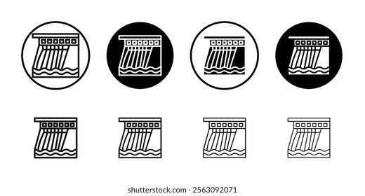 Hydroelectric dam icon Flat outline fill set collection