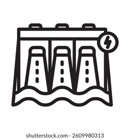 Hydroelectric dam icon Line Art Logo set