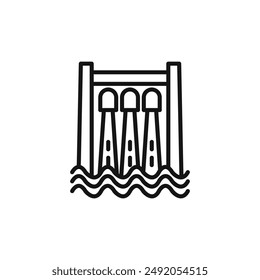 Hydroelectric dam icon outline collection in black and on white background