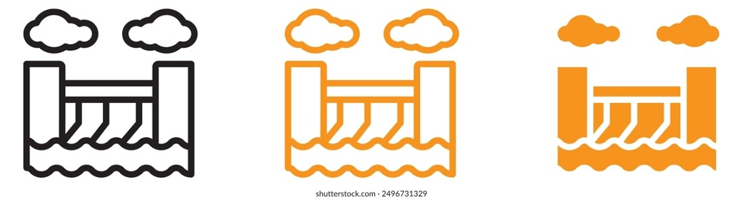 Hydroelectric Dam Icon Set Renewable Energy Illustrations for Environmental Projects