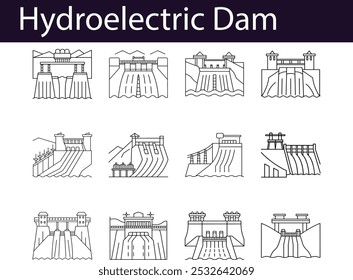 Hydroelectric Dam Icons: Line Art Designs