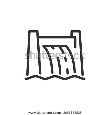 Hydroelectric dam, linear icon. Renewable energy and water power concept. Line with editable stroke.