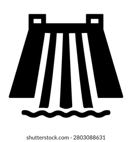 Hydroelectric Dam Spillway Silhouette representing hydroelectric dam spillway, suitable for clean vector graphics, signage, presentations, web design, and commercial projects