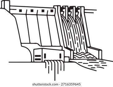 Icono de Vector de represas hidroeléctricas: energía renovable, energía hidráulica, electricidad sostenible, diseño de infraestructura ecológica
