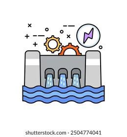 Hydroelectric Dams Fill Color Icon, Vector illustration