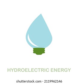 Icono plano de la energía hidroeléctrica. Signo de elemento coloreado de la recolección de energía limpia. Icono de energía hidroeléctrica plana para diseño web, infografía y más.