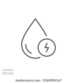 Hydroelectric energy icon. Simple outline style. Hydro, lightning, power, water, technology, nature, light, environment concept. Thin line symbol. Vector illustration isolated. Editable stroke.