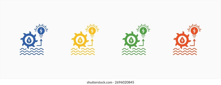Conjunto de ícones hidroelétricos coleção de vários estilos de cor