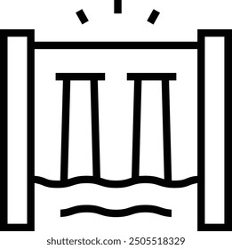 icono hidroeléctrico. Diseño de estilo lineal delgado aislado sobre fondo blanco