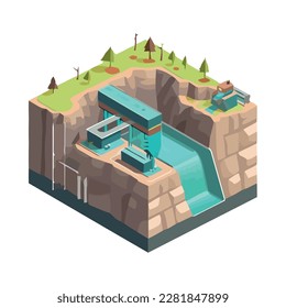 hydroelectric plant factory isolated icon