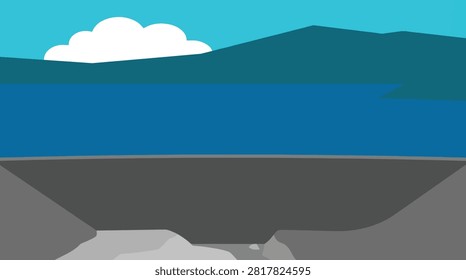 Hydroelectric power dam structure with mountains hydroelectric concrete