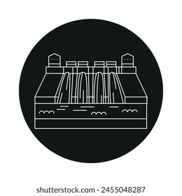 Hydroelectric power plant color line icon. Alternative energy source. Vector isolated element. Editable stroke.