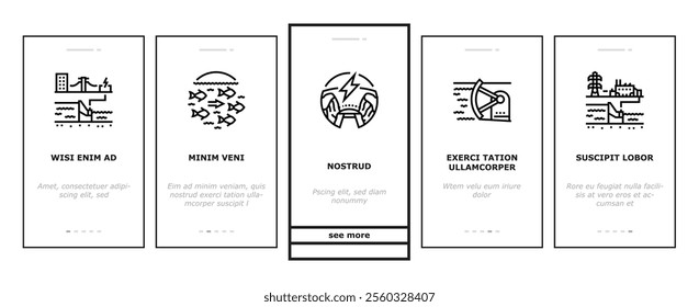 hydroelectric power plant energy onboarding mobile vector hydro dam, station generator, water electricity green, electric industry hydroelectric power plant energy illustrations