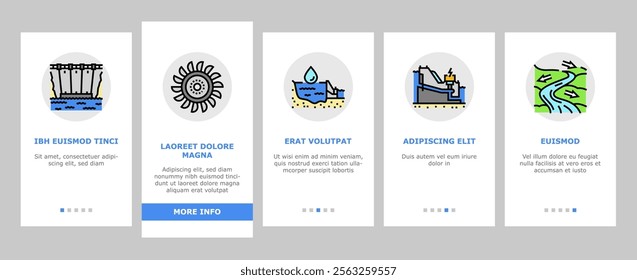 hydroelectric power plant energy onboarding mobile vector hydro dam, station generator, water electricity green, electric industry hydroelectric power plant energy illustrations