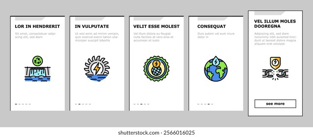 hydroelectric power plant energy onboarding mobile vector hydro dam, station generator, water electricity green, electric industry hydroelectric power plant energy illustrations