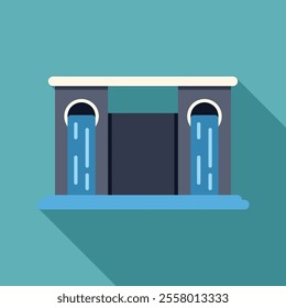 Hydroelectric power plant generating electricity using water power, flat vector illustration with long shadow