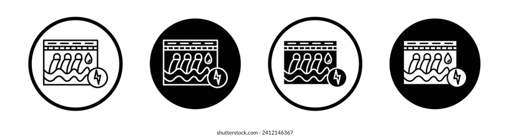 Hydroelectric power plant icon set. Hydro dam and water reservoir station vector symbol in a black filled and outlined style. Hydro electricity genrating staion sign.
