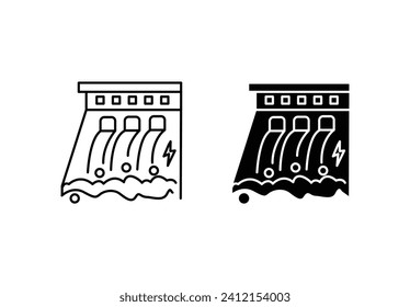 Hydroelectric power plant icon set. vector illustration