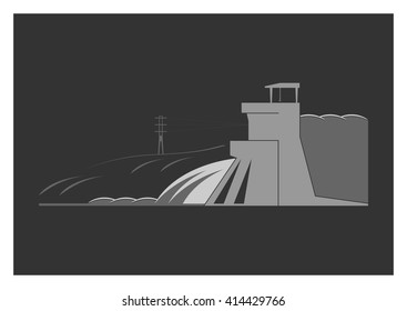 Hydroelectric power plant. Isolated on background. Vector illustration