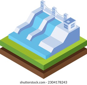 Hydroelectric power plant isometric illustration