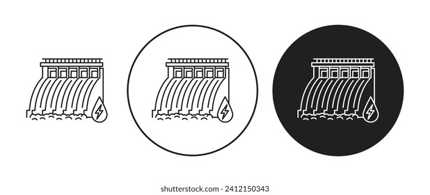 Hydroelectric Power Plant vector illustration set. Hydro dam and water reservoir station sign suitable for apps and websites UI design style.