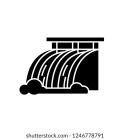 Hydroelectric power station black icon, vector sign on isolated background. Hydroelectric power station concept symbol, illustration 
