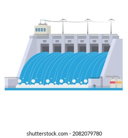 Hydroelectric power station. Energy, vector illustration