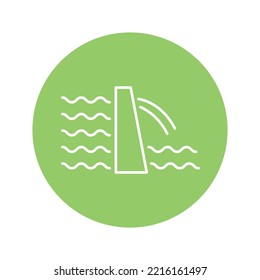 Hydroelectric power station icon vector line colored EPS 10. Water-power plant illustration. Renewable energy source. Eco awareness concept. Hydropower sign. Isolated on white for web, app, dev