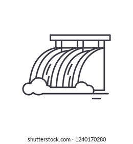 Hydroelectric power station line icon concept. Hydroelectric power station vector linear illustration, symbol, sign