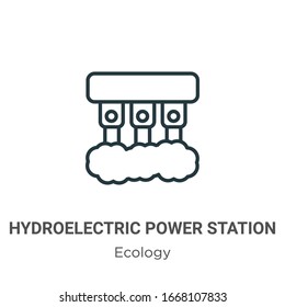 Hydroelectric power station outline vector icon. Thin line black hydroelectric power station icon, flat vector simple element illustration from editable ecology concept isolated stroke on white 