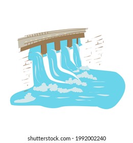 Hydroelectric power station and water. Element on a white background