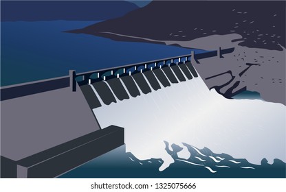 Hydroelectric power station.Vector illustration.