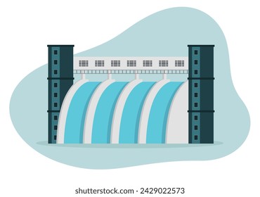 Hydroelectric Station, Dam. Alternative Eco Renewable Resource. Vector illustration