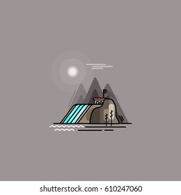 Hydro-electric station, flat with outlines