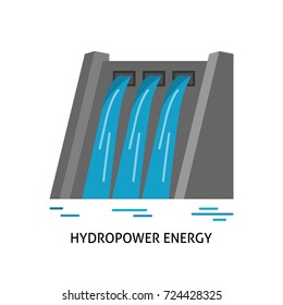 Hydroelectric station icon in flat style. Water flow energy. Linear symbol isolated on white background.