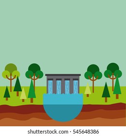 hydroelectric station plant water dam. colorful design. vector illustration