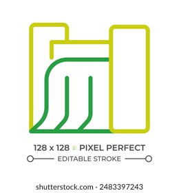 Hydroelectric station two color line icon. Water dam bicolor outline symbol. Hydroelectricity. Renewable water energy. Duotone linear pictogram. Isolated illustration. Editable stroke