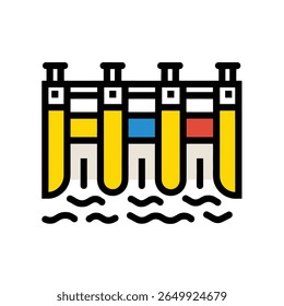 Hydroelectric stylized plant supports energy generation waves below