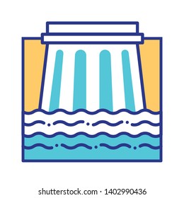 Hydroelectricity line color icon. Water resources sign. Green technology symbol. Alternative energy vector pictogram.  Button for web page, app, promo. UI/UX/GUI design element. Editable stroke.
