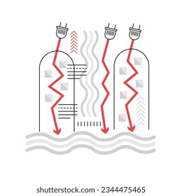 Hydroelectricity power. Hydroelectric dam station, sustainable resources vector illustration