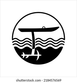 Hydrofoil Board Icon, Foilboard Icon, Surfboard With A Hydrofoil Attached Below Vector Art Illustration